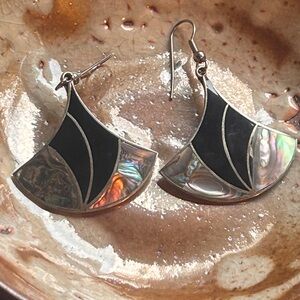 Vintage abalone and black enamel earrings